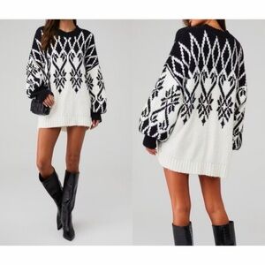 FREE PEOPLE Fireside Tunic Sweater Ivory Black | XS